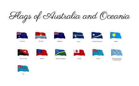 National flag of Oceania countries with waving effect,  Big collection of vector flag.のイラスト素材