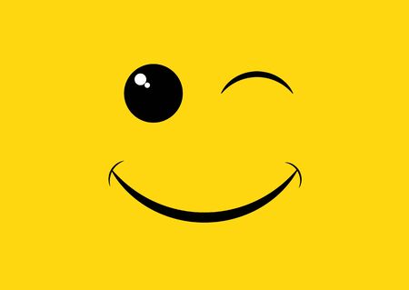 Smile icon template design. Smiling emoticon vector logo on yellow background.のイラスト素材