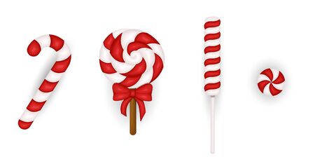 Set of realistic christmas candy cane. Template for greeting card on Christmas and New Year. Vector illustrationのイラスト素材