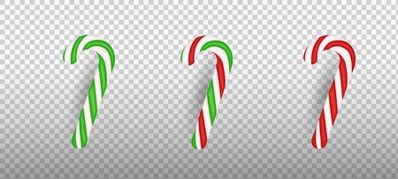 Realistic Christmas candy cane isolated on transparent background. Template for greeting card on Christmas and New Year. Vector illustration.のイラスト素材