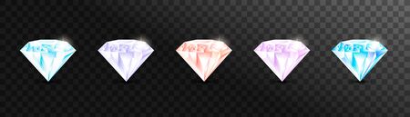 Precious stones and gems, jewelry. Rhinestone and brilliant, sapphire and amethyst, aquamarine and tourmaline, diamond and emerald, quartz and ruby jewels, agate isolated on transparent backgroundのイラスト素材