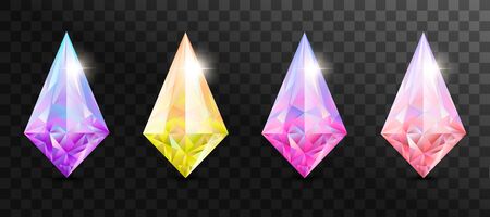 Precious stones and gems, jewelry. Rhinestone and brilliant, sapphire and amethyst, aquamarine and tourmaline, diamond and emerald, quartz and ruby jewels, agate isolated on transparent backgroundのイラスト素材
