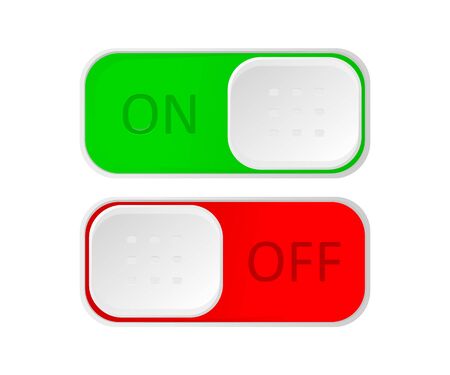 On and Off toggle switch buttons. Material design switch buttons set. Vector illustrationのイラスト素材