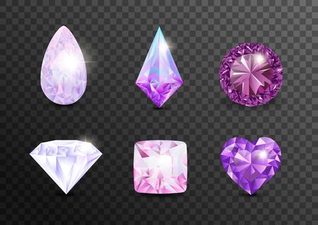 Precious stones and gems, jewelry. Rhinestone and brilliant, sapphire and amethyst, aquamarine and tourmaline, diamond and emerald, quartz and ruby jewels, agate. Vector illustration  jewelry gemsのイラスト素材