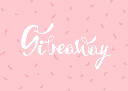 Giveaway vector illustration for promotion in social network. Advertizing of giving present fo like or repost. Pink backdrop with spotlight vector and calligraphy text illustrationのイラスト素材