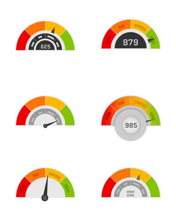 Different emotions art design from red to green. Abstract concept graphic element of tachometer, speedometer, indicators, score.のイラスト素材