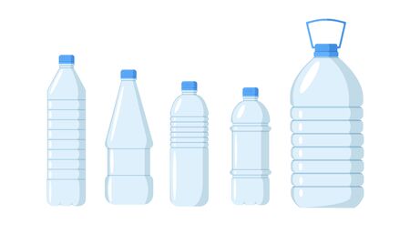 Plastic water bottle set.  Container different plastic bottle set with fresh and clean waterのイラスト素材