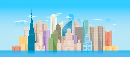 City Skyscraper with blue and bright skyのイラスト素材