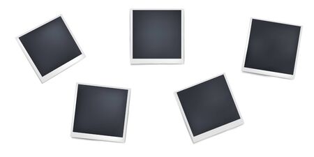 Composition of realistic black photo frames on white background. Mockups for design. Vector illustrationのイラスト素材