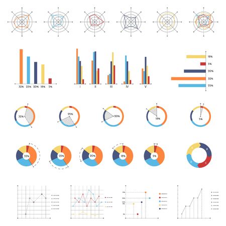 Business Infographics elements with different statistical graphs. Statistical data and financial information visualization. Modern vector illustration for business presentationのイラスト素材