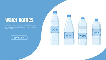 Website for water sale or delivery. Water bottle Banner. Healthy agua bottles vector.のイラスト素材