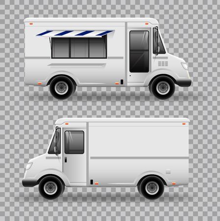 Realistic Food Truck .All layers and groups well organized for easy editing. View from side.のイラスト素材