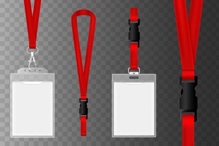 Template of id card for identification, plastic badge illustration. Id plastic cards. Blank identification badge, authentication security card tags with holderのイラスト素材