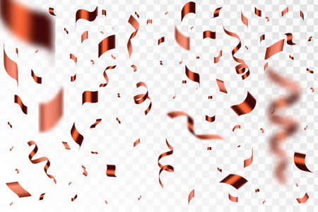 Many Falling Red Tiny Confetti. Celebration background template with confetti and red ribbons.のイラスト素材