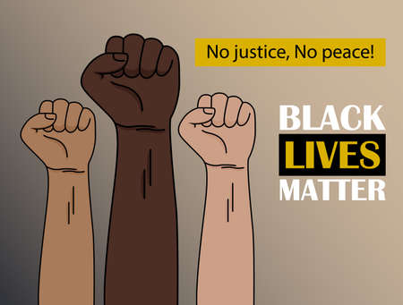 People of different nationalities and races raise up fists. Social poster, banner. Stop racism police violence. I can't breathe. のイラスト素材