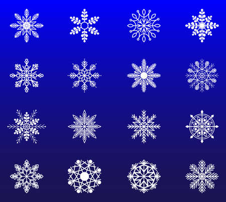 Snowflakes Christmas and new year decoration element set. Flat designのイラスト素材