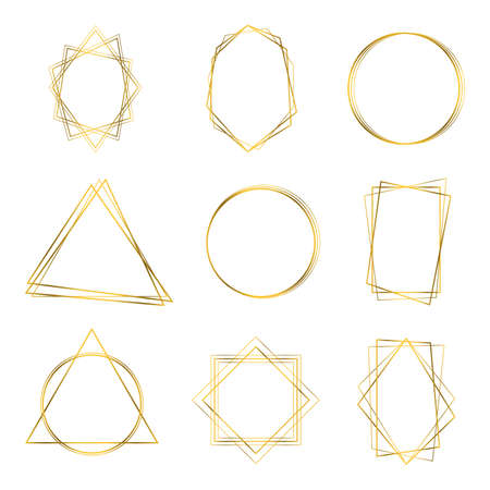 Golden geometric frames. Art deco style for wedding invitation, luxury templates, decorative patternsのイラスト素材