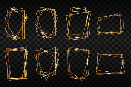 Gold collection of geometric frame. Gold set with geometrical polyhedronのイラスト素材