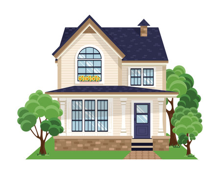 Exterior of the residential house front view with roof. Apartment house. Architecture concept.のイラスト素材