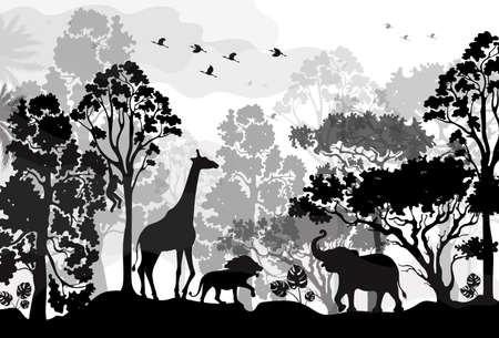 Fire in forest flat vector illustration. Birds flying over fire flame. Wildfire landscape, wildland. Natural ecology disaster. Wildfire Disaster in Big Forest illustrationのイラスト素材