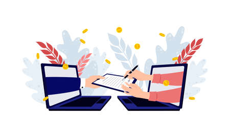 Electronic contract or digital signature concept. Digital signature, business contract, electronic contract, e-signature concept. Vector illustration EPS10のイラスト素材