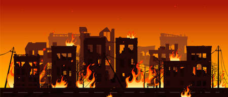 Destroyed City on Fire vector illustrationのイラスト素材