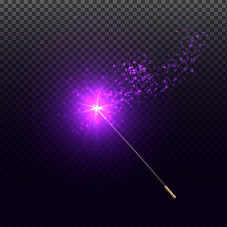 Magic wand with golden swirl and sparkles isolated on transparent background. Magic wand with magical sparkle glitter trail.のイラスト素材