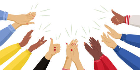 Female multicultural hands applaud. Women clap. Greetings, thanks, support. Human hands clapping...