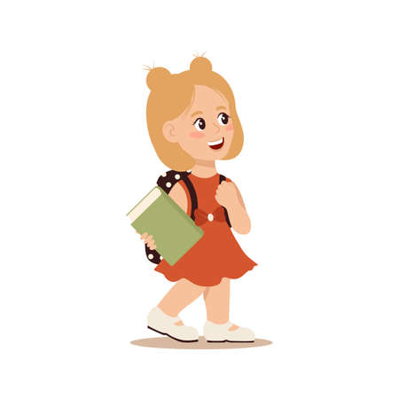 Kid walking to school. Back to school. Vector illustration EPS10のイラスト素材