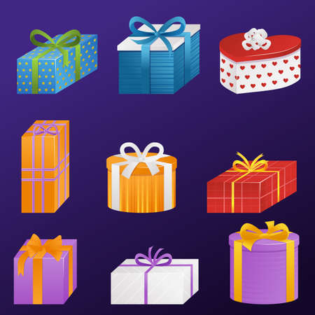 Gift boxes with ribbons collection. Holiday gift box. Vector illustration eps10のイラスト素材