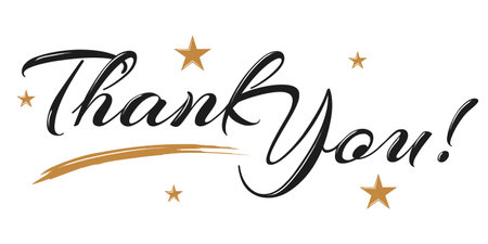 Thank You Hand Lettering. Typography Design Inspiration. Thank you card. Beautiful greeting card scratched calligraphy black text word gold stars.のイラスト素材