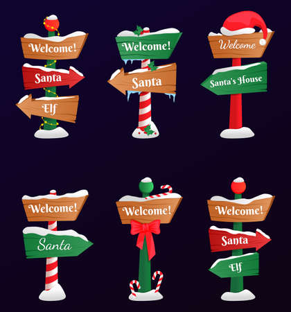 Collection of North Pole signs or Christmas. Winter holiday xmas symbol, cartoon banner. Christmas set. EPS 10. Transparency. Gradients.のイラスト素材