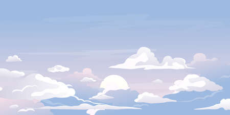 Vector pink sky clouds. Anime clean style. Vector evening sky clouds. Sunset.のイラスト素材