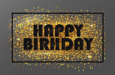 Happy birthday sign gold over confetti. Happy Birthday Greeting Card. Vector illustration EPS10のイラスト素材