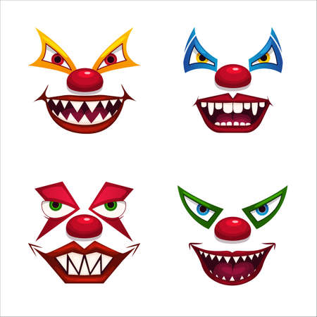 Creepy clown faces. Isolated on white. Scary circus concept. Vector illustrationのイラスト素材