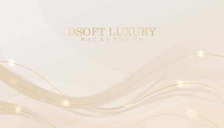 Elegant pastel light brown abstract background combined with golden line curve elements. Design element for wedding invitation, greeting card. Elegant realistic paper cut style 3d.のイラスト素材