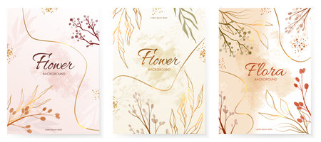 Modern Floral Frame. Elegant abstract background. Universal hand drawn floral templates in warm colors perfect for an autumn or summer wedding and birthday invitationsのイラスト素材