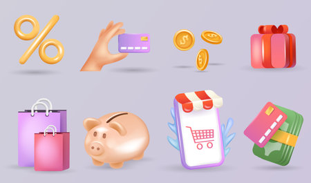 Online shopping 3D Illustration, online shop, online payment and delivery concept. Mobile marketing and digital marketing. 3D Web Vector Illustrations.のイラスト素材