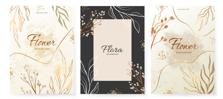 Modern Floral Frame. Elegant abstract background. Universal hand drawn floral templates in warm colors perfect for an autumn or summer wedding and birthday invitationsのイラスト素材