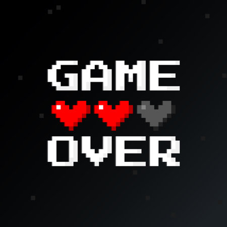 Game over art design isolated on background. Retro game backdrop. Glitched lines noise. Art for game...