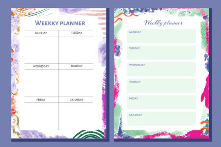 Cute planner templates. Daily, weekly, monthly and yearly planners. Bright design of a notepad page. Vector illustrationのイラスト素材