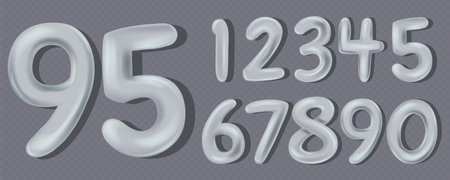 Grey Number Balloons 0 to 9. Grey Volume 3d render numbers. Party, birthday, celebrate anniversary and wedding or for your unique selling poster, banner ads.のイラスト素材
