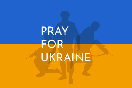 Pray for Ukraine. Concept of Ukrainian and Russian military crisis, conflict between Ukraine and Russia. War in Ukraineのイラスト素材