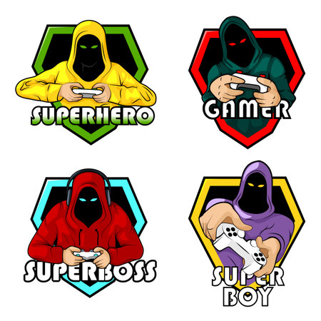 Gaming Console Esport Logo Designs. Vector sport Super logo for your t-shirt. Vector Mega logotype bundle collectionのイラスト素材