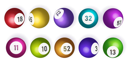 Bingo, lotto and keno lottery balls with numbers. Realistic keno gambling game win. Isolated vector illustrationのイラスト素材