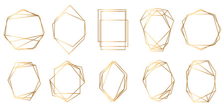 Gold set with geometrical polyhedron art decoration style for wedding invitation. Luxury elegant templates, decorative patternsのイラスト素材