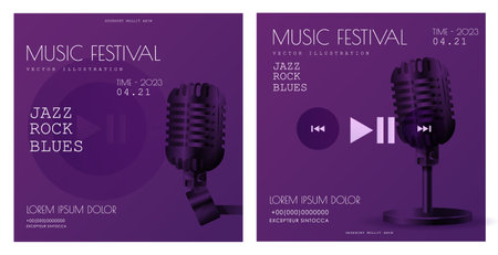 Karaoke party poster or flyer or banner design. Concept for a night club advertising company. Creative invite poster. Music festivalのイラスト素材