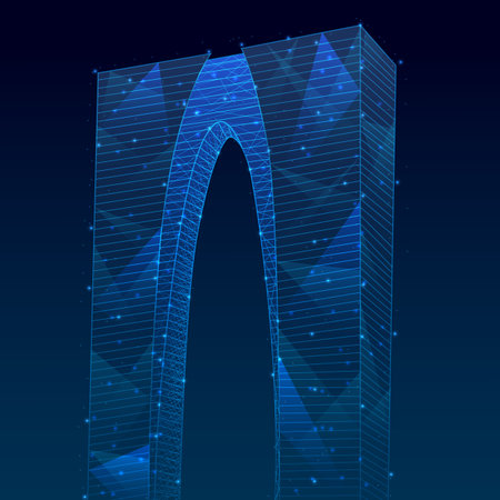 3d polygonal City, future, futuristic concept, metropolis. Polygonal. Abstract digital high tech city design for banner backgroundのイラスト素材