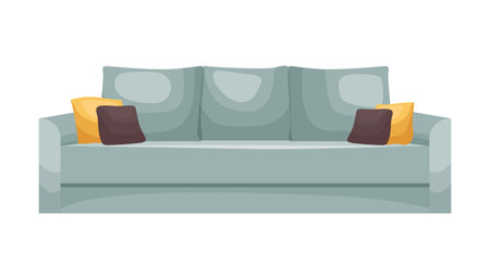 Sofa Furniture. Interior item for a cozy isolated interior. Designer trendy furniture. Vector illustration of living room furniture in mid century modern style.のイラスト素材