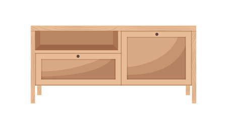 Commode Furniture. Interior item for a cozy isolated interior. Designer trendy furniture. Vector illustration of living room furniture in mid century modern style.のイラスト素材